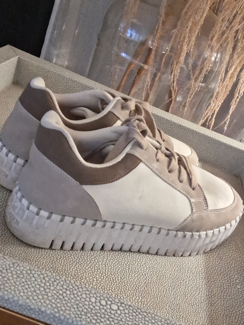 Women's Platform Sneakers in Beige and Cream